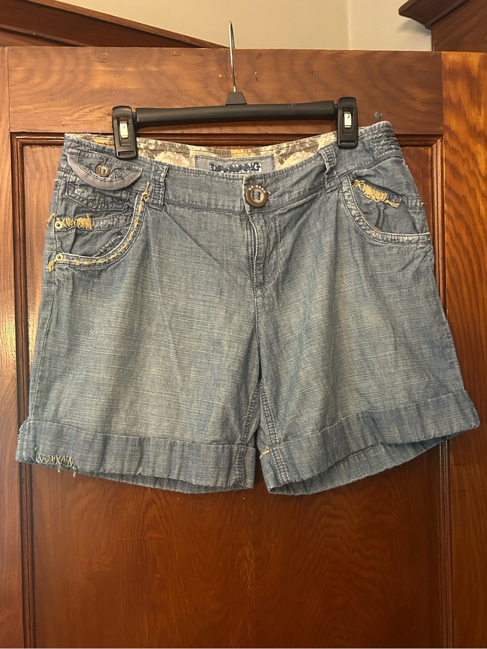 Y2K Da-Hang Chambray Denim Shorts Embroidered Laced Blue Large - Picture 2 of 10